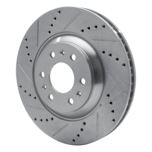 Cadillac SRX Brake Rotor (1) - Front Left - R1 Concepts - Drilled & Slotted - Silver - `04-`09